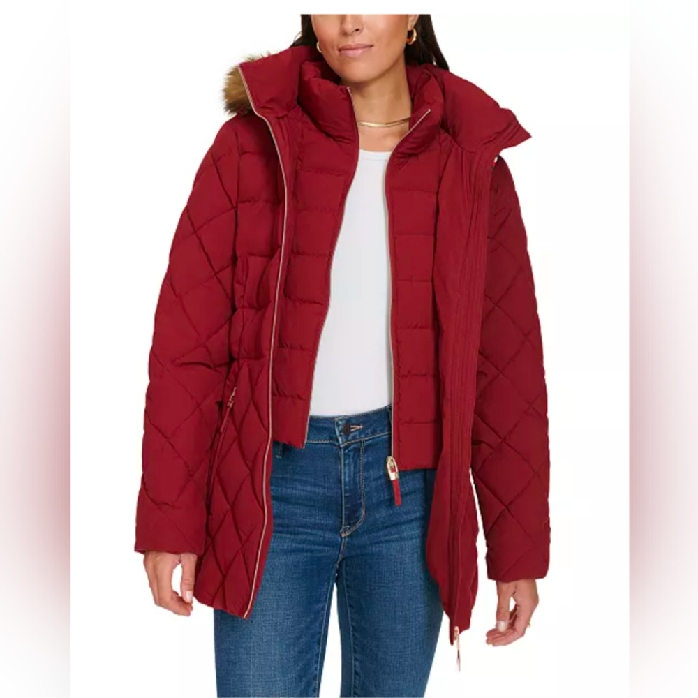 🆕NWT Tommy Hilfiger MACY'S EXCLUSIVE Faux Fur Trimmed PUFFER COAT Medium